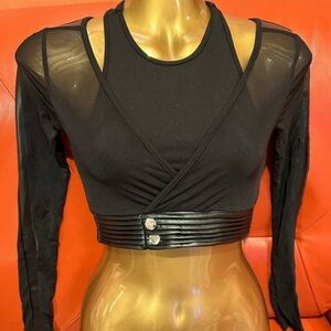 Maniere De Voir Black Sheer Sleeve Crop Top